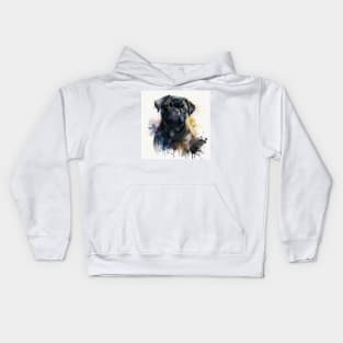 Black Pug Watercolour Style Painting Kids Hoodie